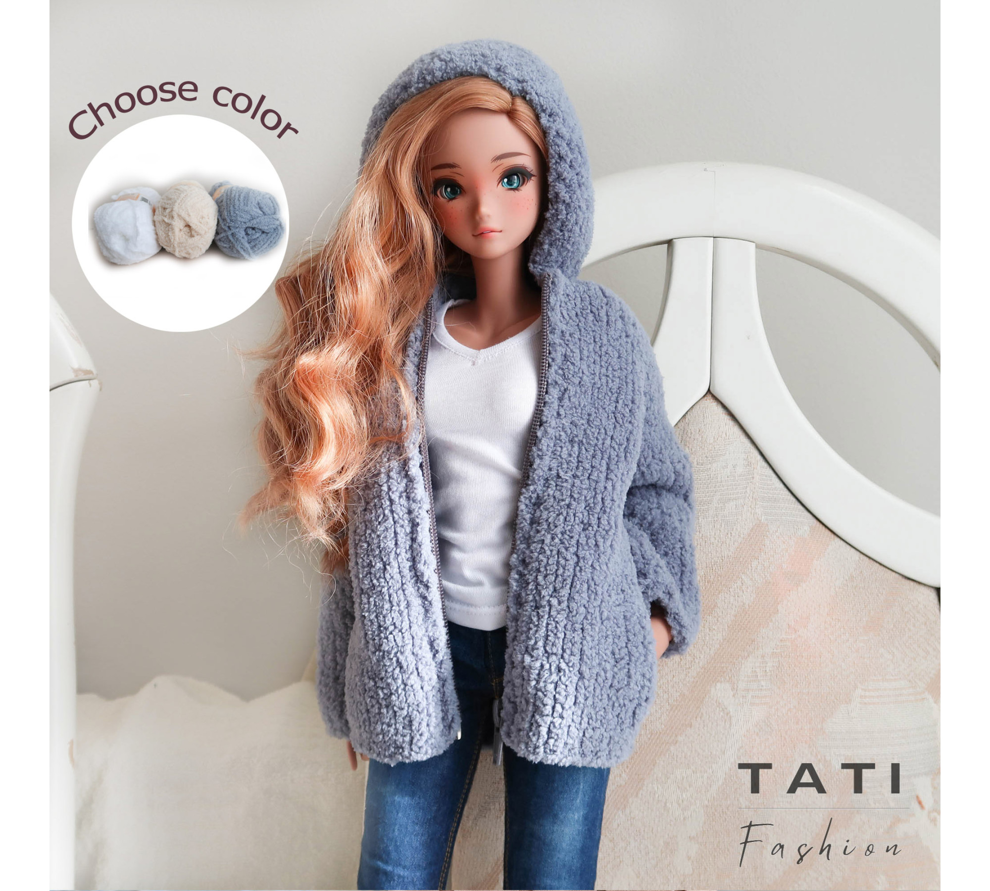 Soft coat with hood and pockets for Smart Doll