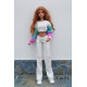 Jumper with puffed sleeves in color block style