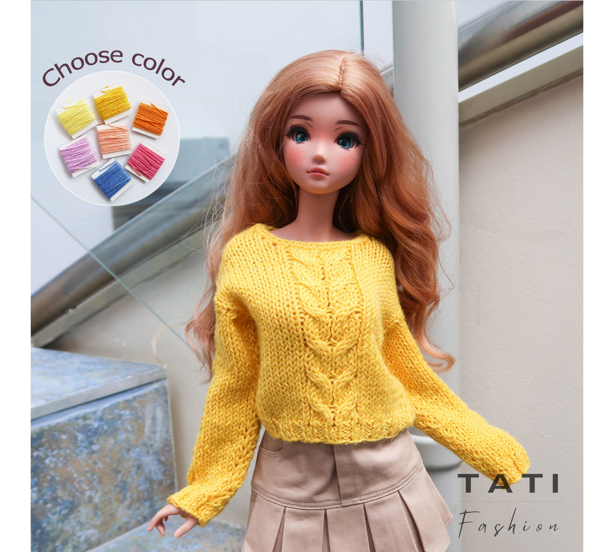 Knitted Sweater with Wide Cable Stitch for Smart Doll Knitted Sweater with Wide Cable Stitch for Smart Doll