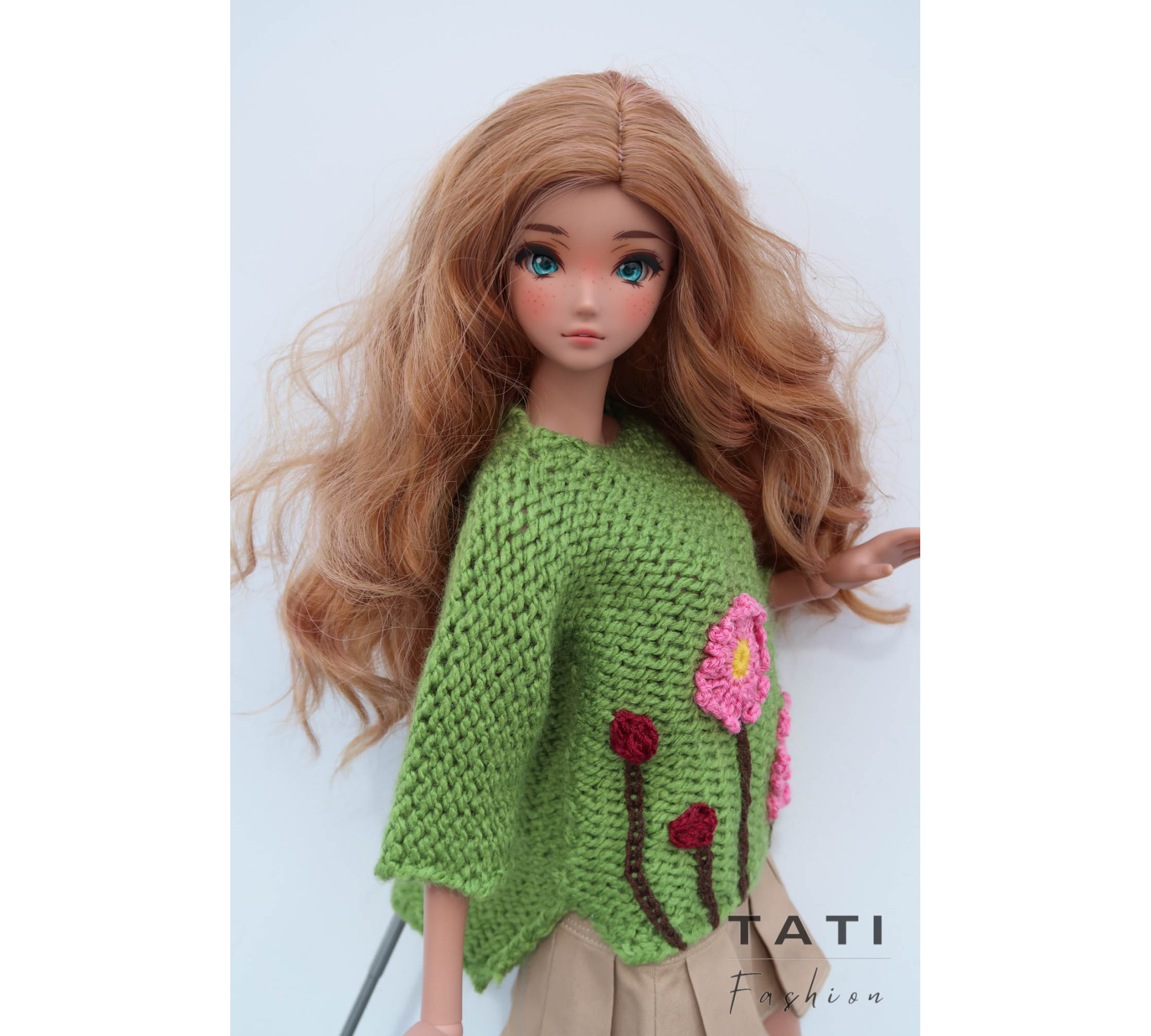 Oversized Sweater with Embroidered Flowers for Smart Doll