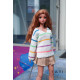 Oversized Sweater with V-neck and Stripes for Smart Doll