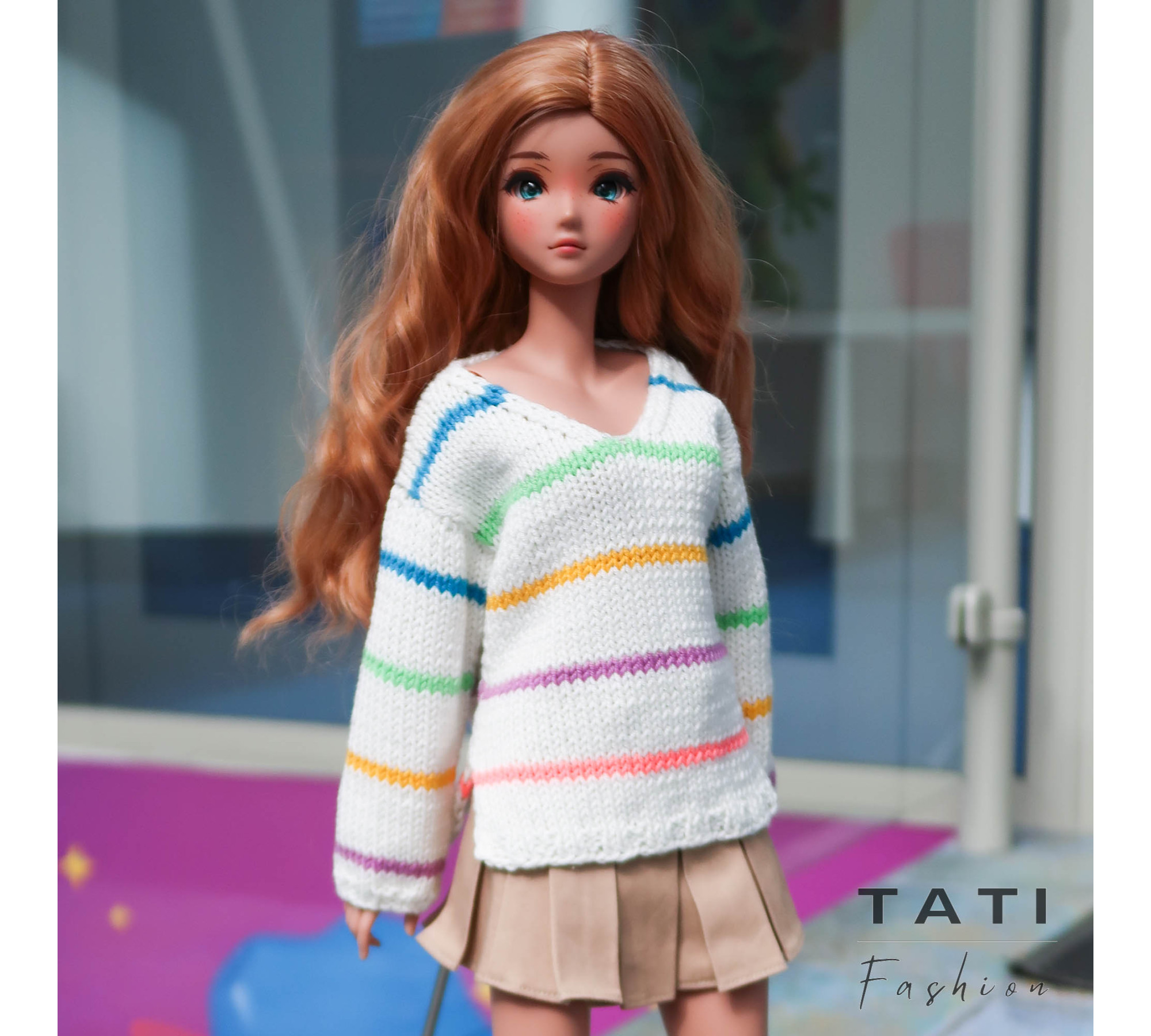 Oversized Sweater with V-neck and Stripes for Smart Doll Oversized Sweater with V-neck and Stripes for Smart Doll