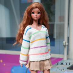 Oversized Sweater with V-neck and Colored Stripes for Smart Doll Oversized Sweater with V-neck and Colored Stripes for Smart Doll