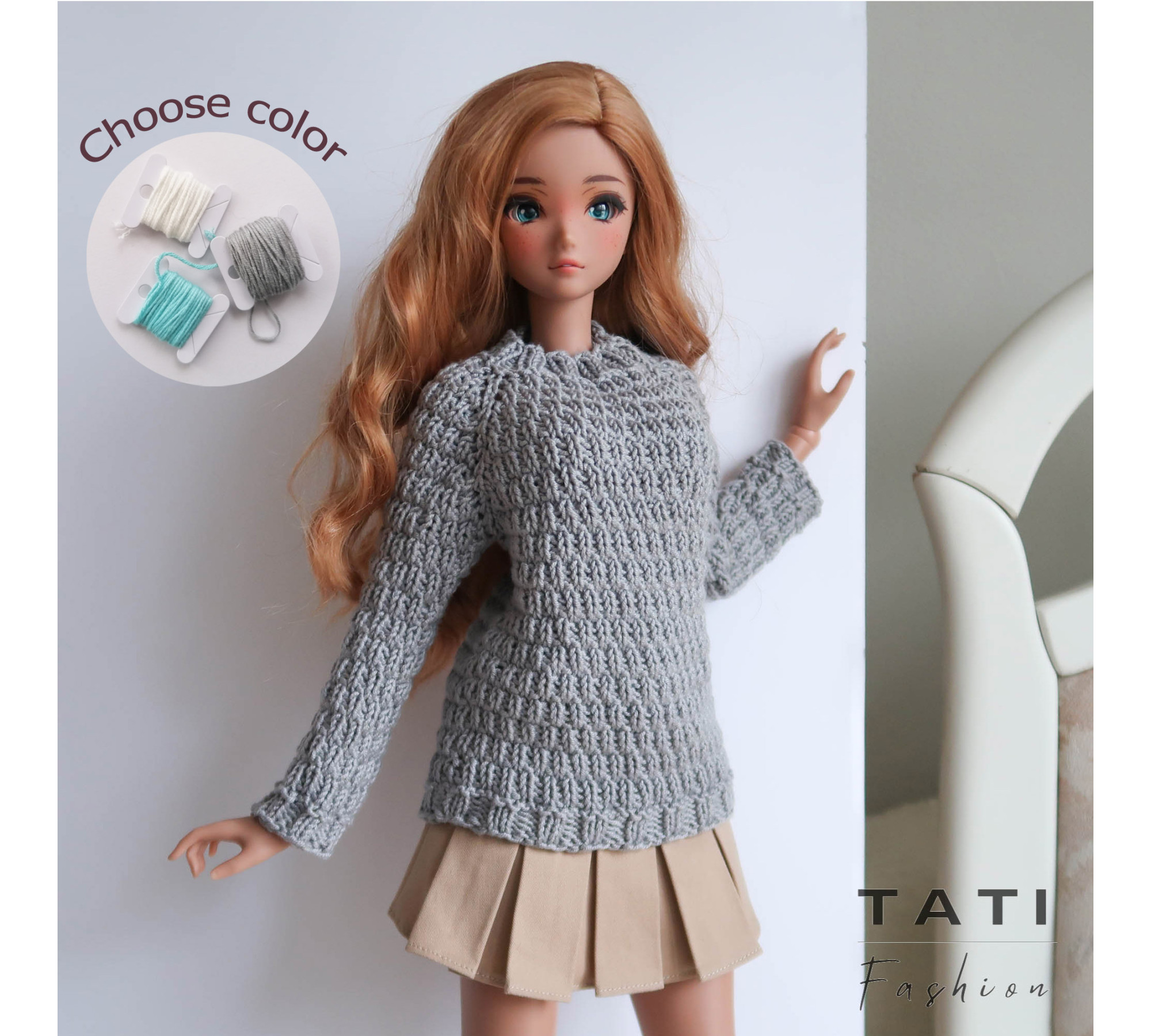 Gray Raglan Sweater for Smart Doll