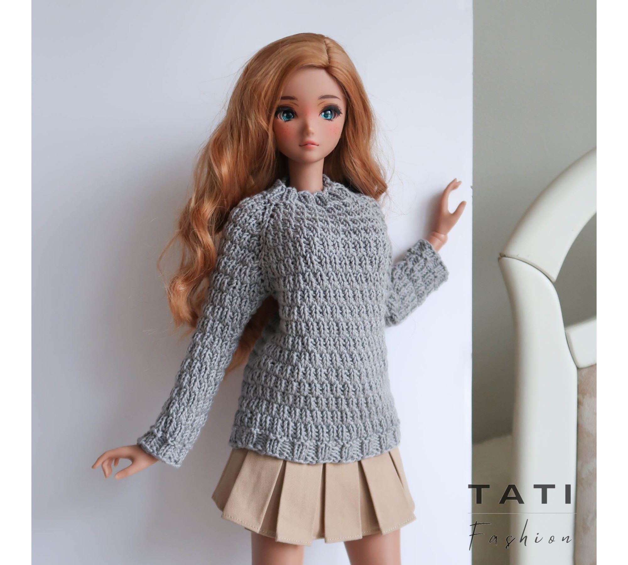 Gray Raglan Sweater for Smart Doll