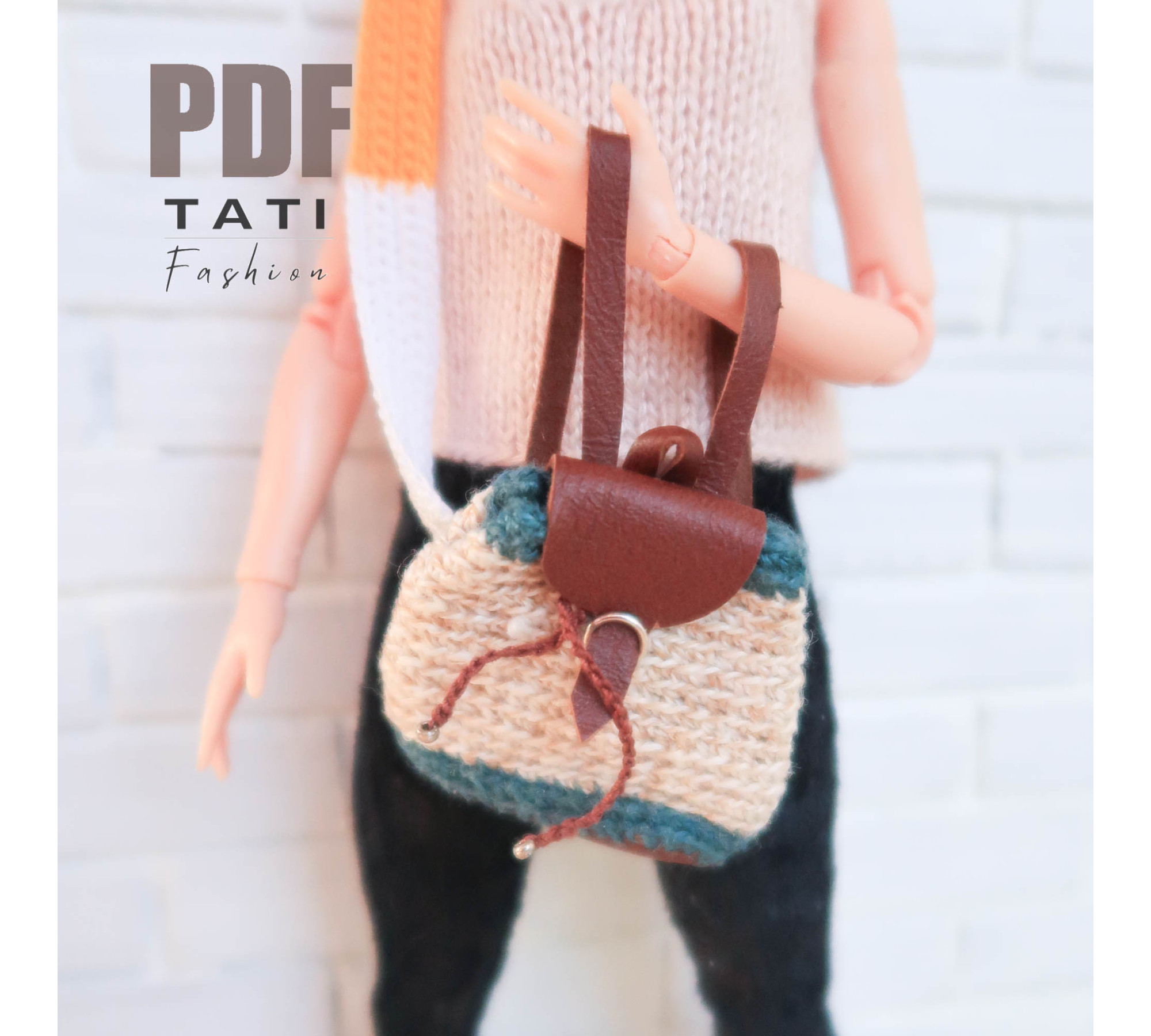 PDF: Crochet bagpack with leather for Barbie and 1/6 doll