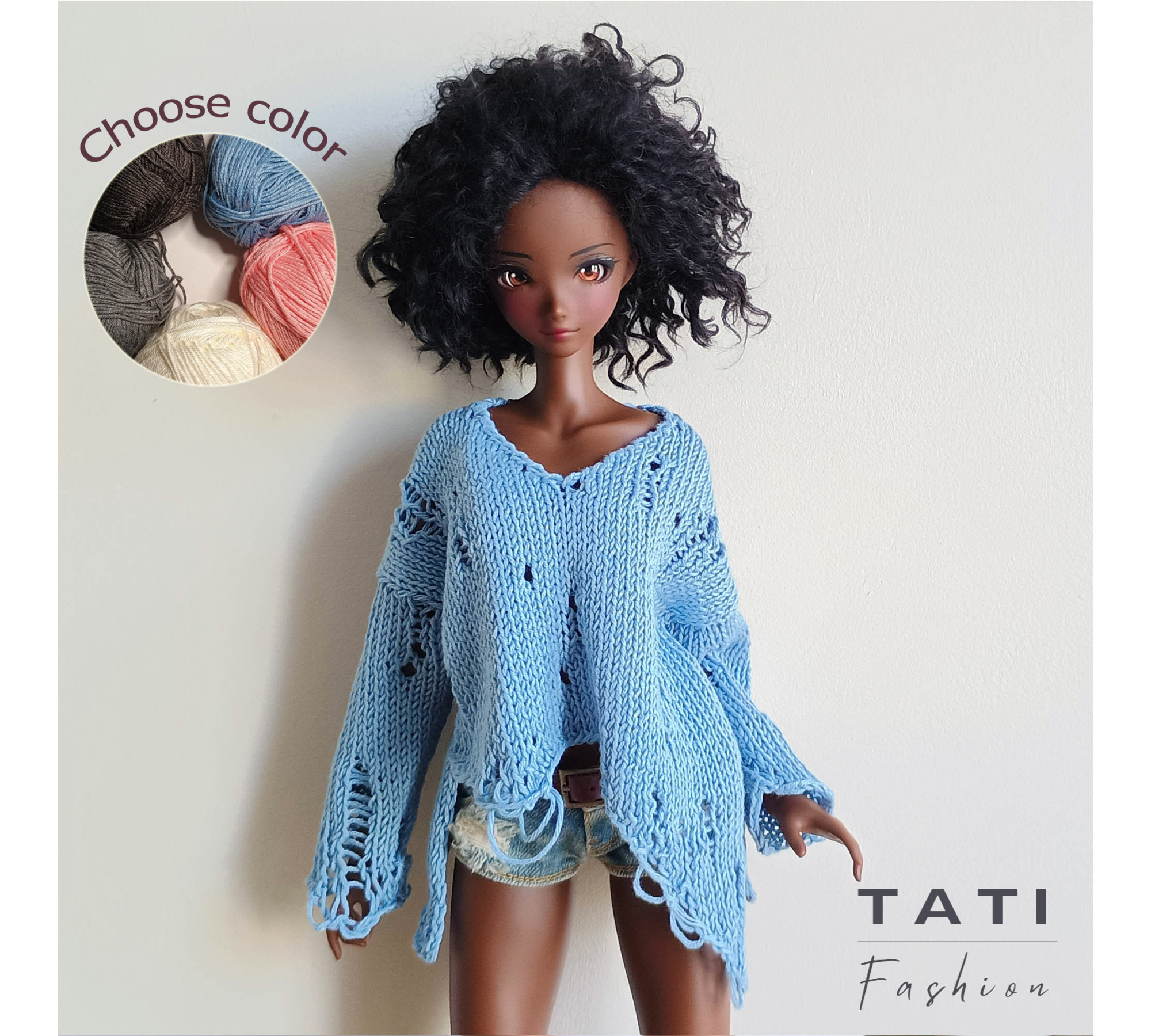 Ripped Oversized Asymmetrical Sweater with Long Sleeves, Gothic Jumper for Smart Doll Ripped Oversized Asymmetrical Sweater with Long Sleeves, Gothic Jumper for Smart Doll