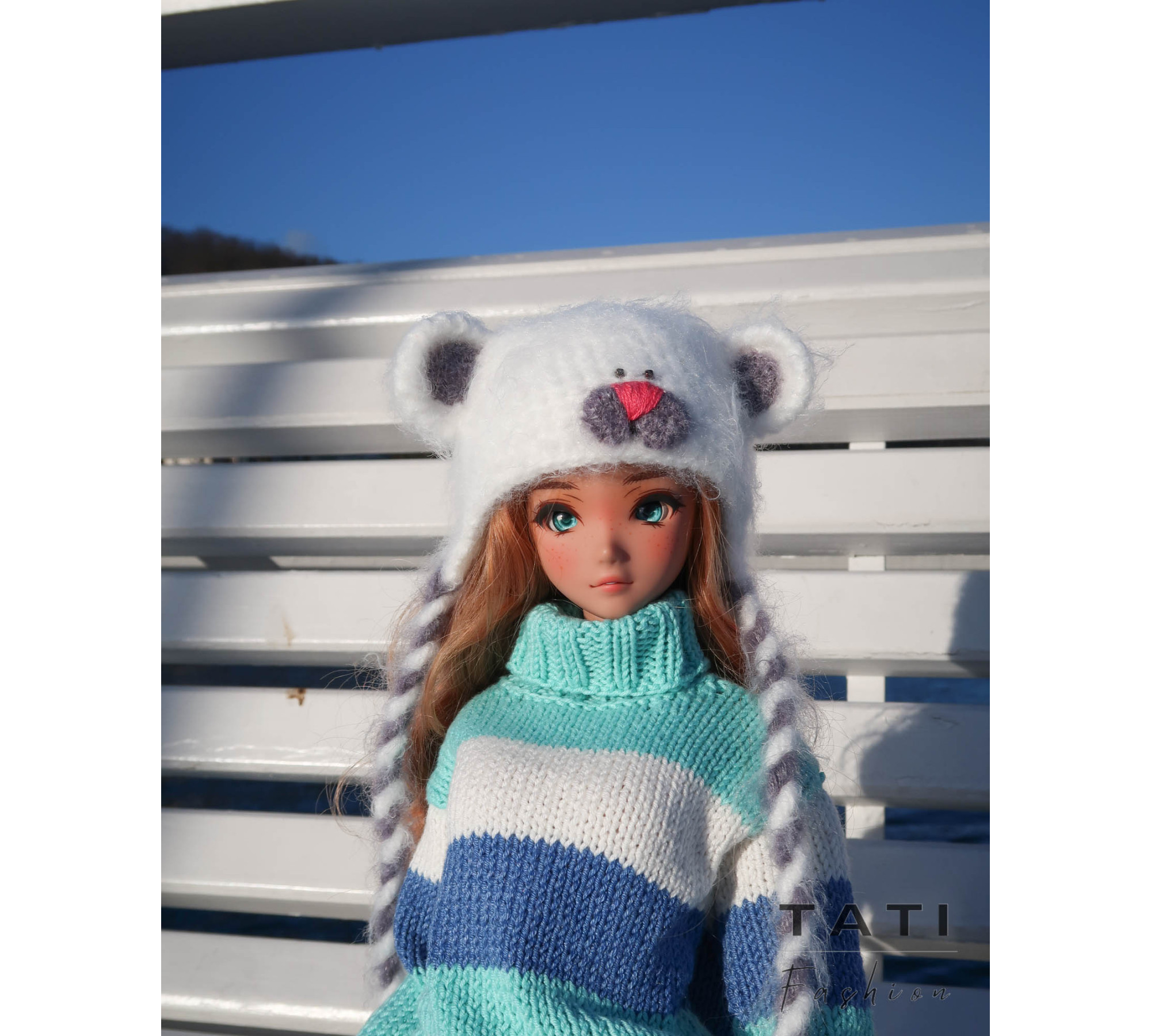 White bear fluffy hat for Smart Doll