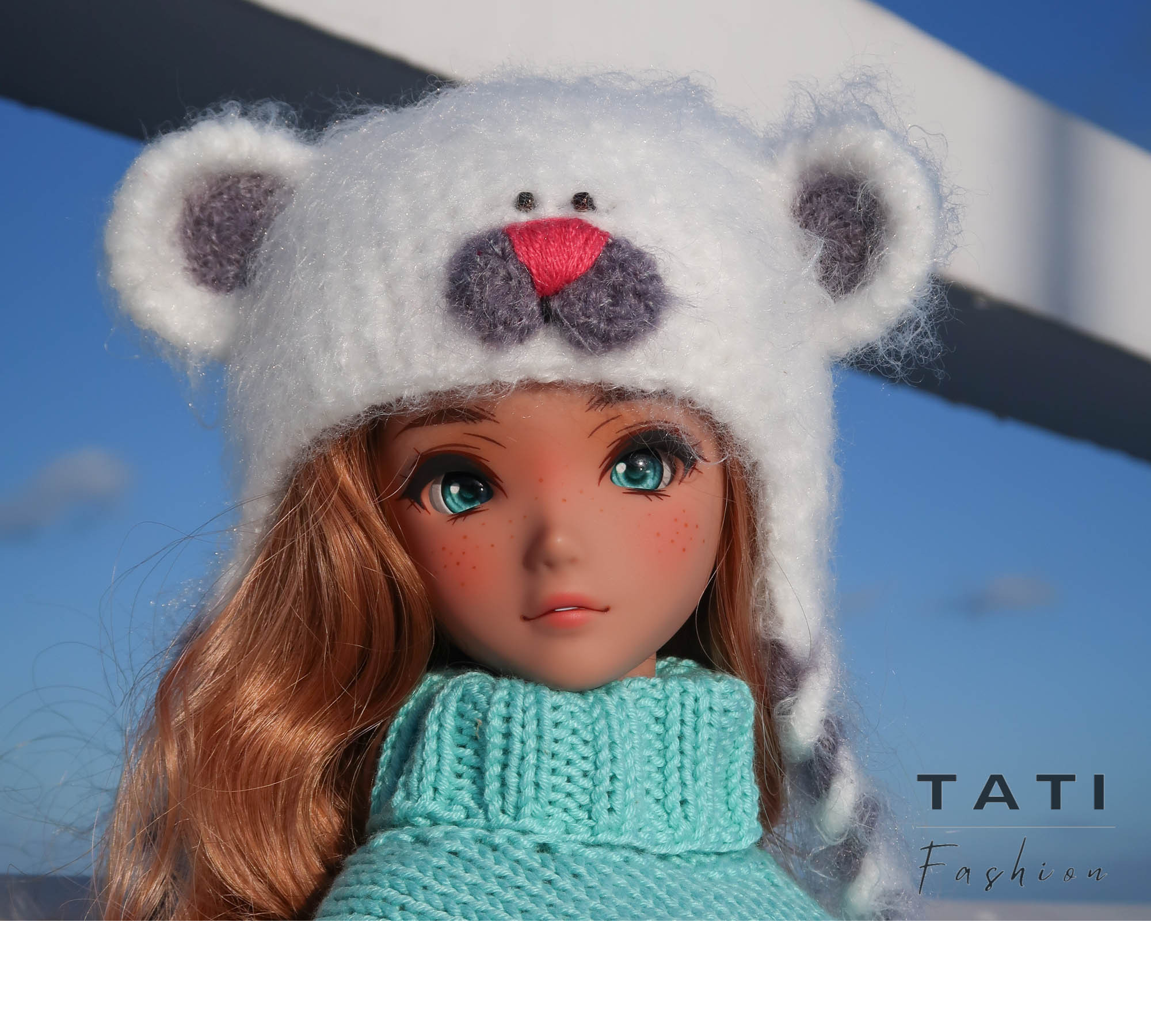 White bear fluffy hat for Smart Doll