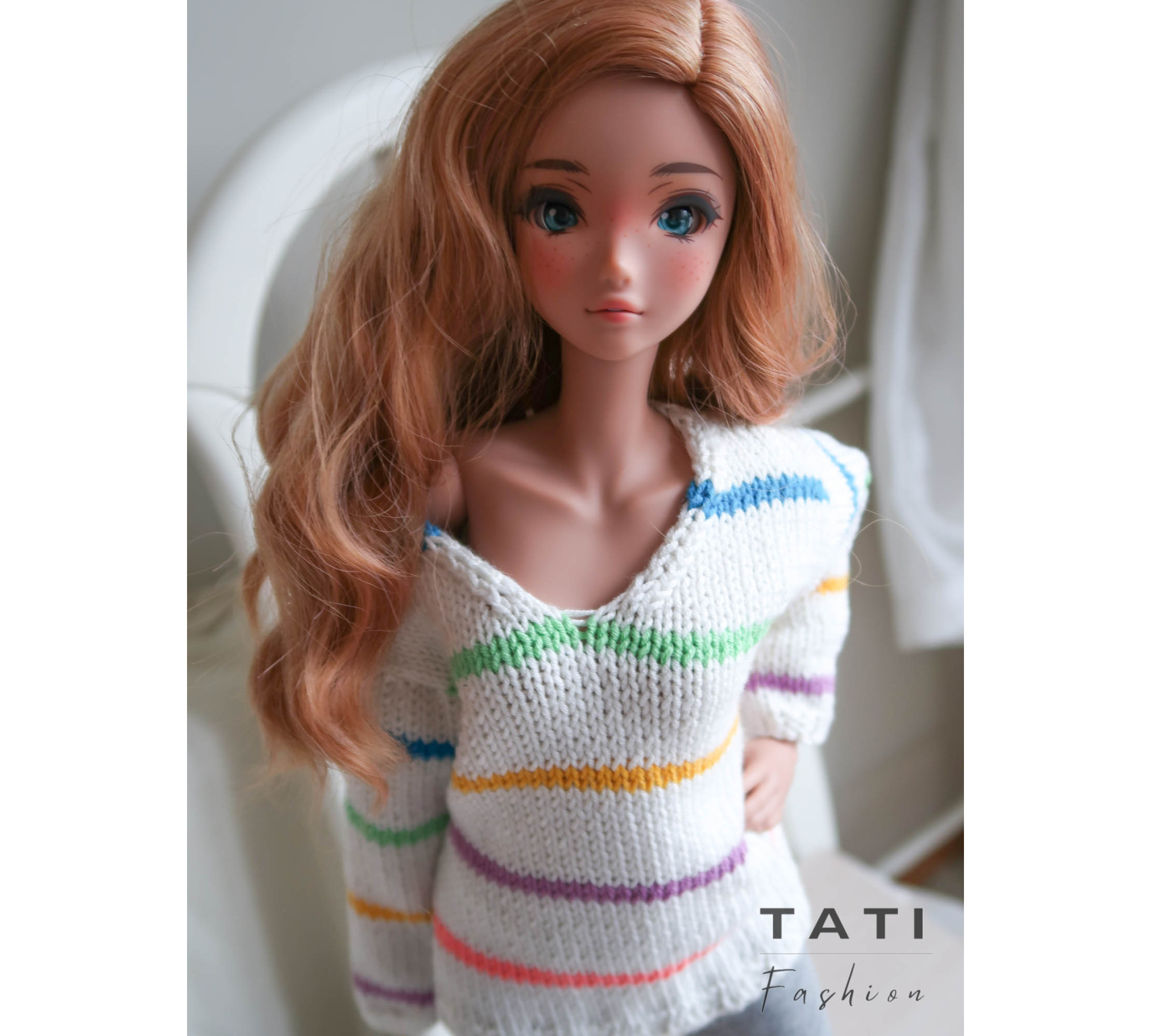 PATTERN: Sweater V-neck With Stripes for Smart Doll