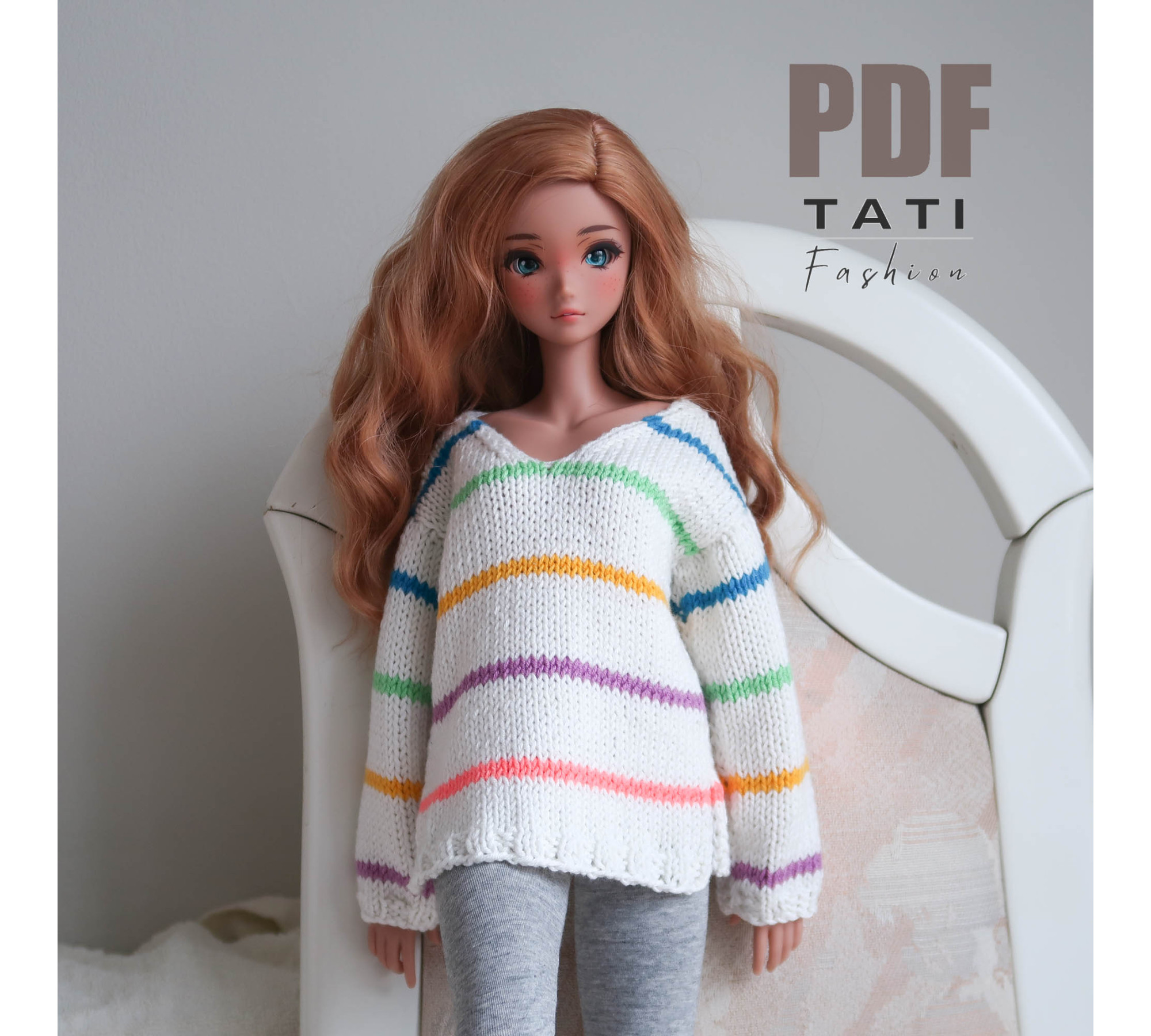 PATTERN: Sweater V-neck With Stripes for Smart Doll